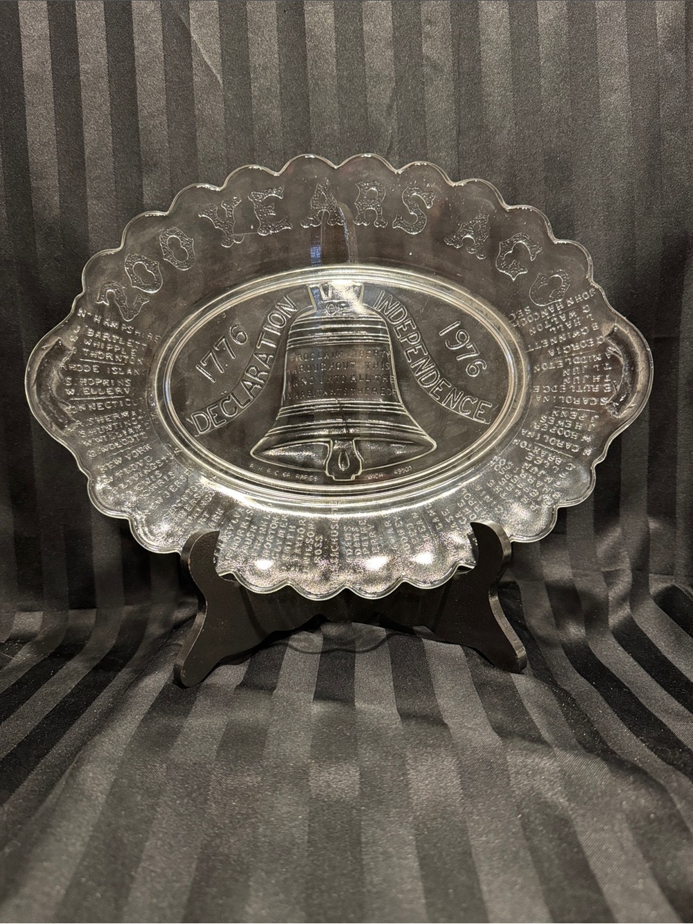 Clear Glass Liberty Bell Commemorative Platter "200 YEARS AGO"